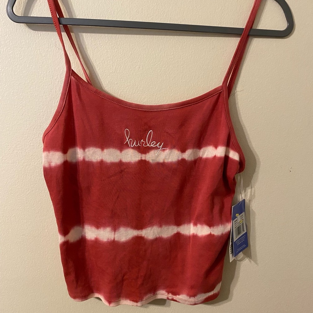 New NWT Womens Hurley Red White Tie Dye Tank Top Mineral Red Stripe Size Large‎